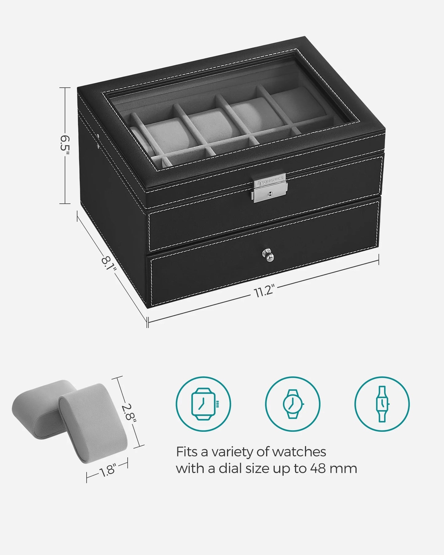 Watch Storage Box – 12 Slots – Black Leather | Wellstraps™ Wellstraps Boxes