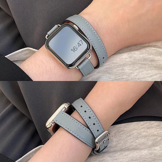 Double Tour Leather Strap For Smartwatch – 38–49mm | Wellstraps™
