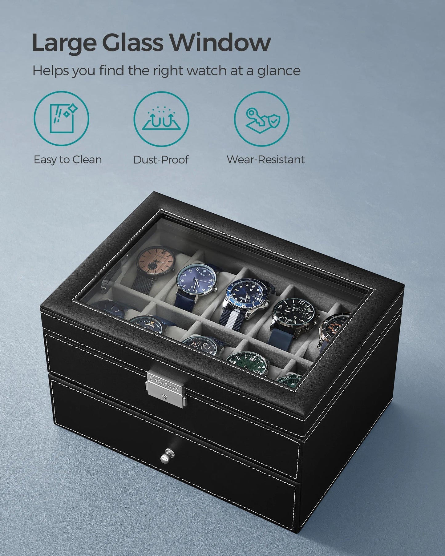 Watch Storage Box – 12 Slots – Black Leather | Wellstraps™ Wellstraps Boxes