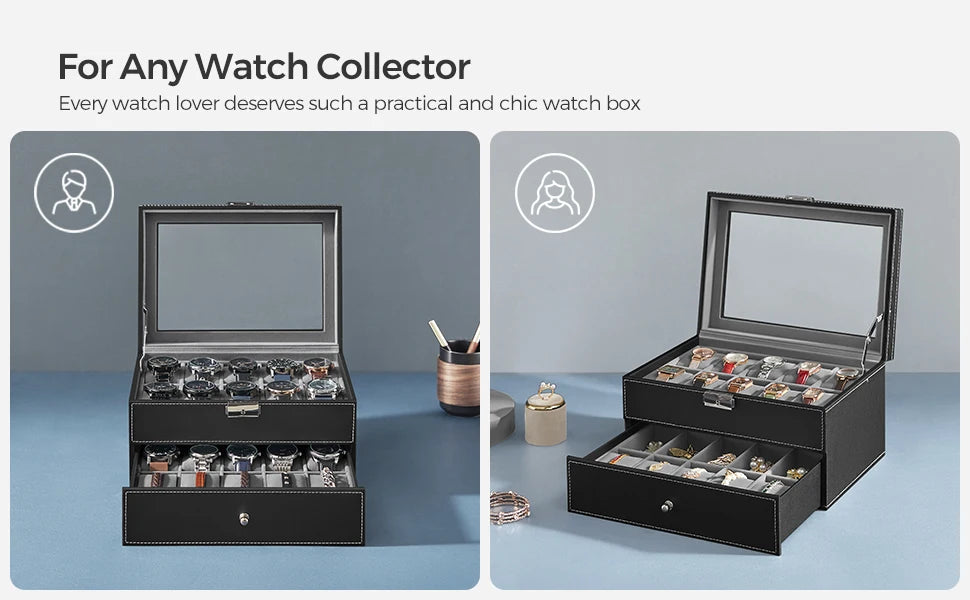 Watch Storage Box – 12 Slots – Black Leather | Wellstraps™ Wellstraps Boxes