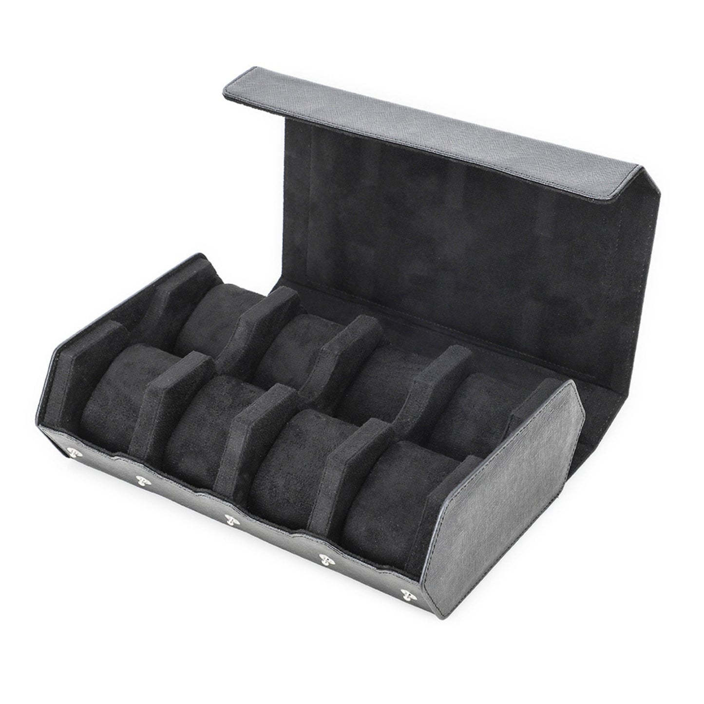 Travel Watch Roll in Black Leather – 8 Slots Wellstraps Boxes