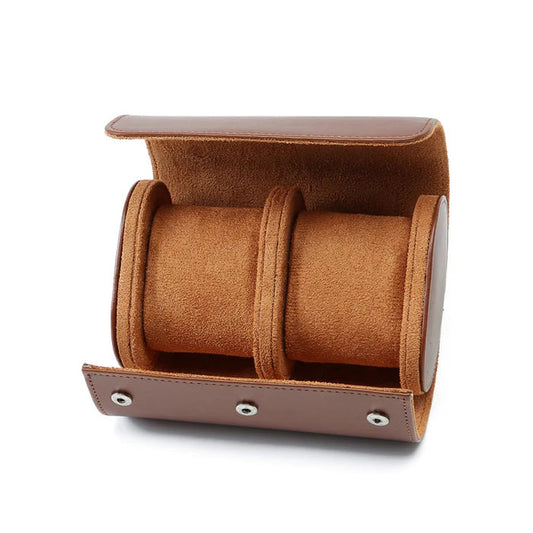 Travel Watch Roll in Brown Leather – 2 Slots Wellstraps Boxes