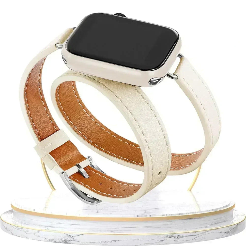 Double Tour Leather Strap For Smartwatch – 38–49mm | Wellstraps™