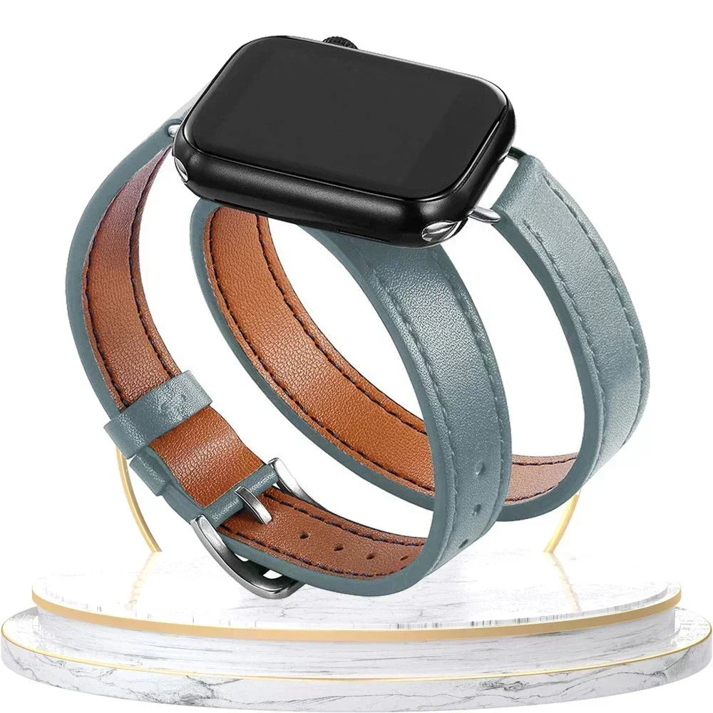 Double Tour Leather Strap For Smartwatch – 38–49mm | Wellstraps™