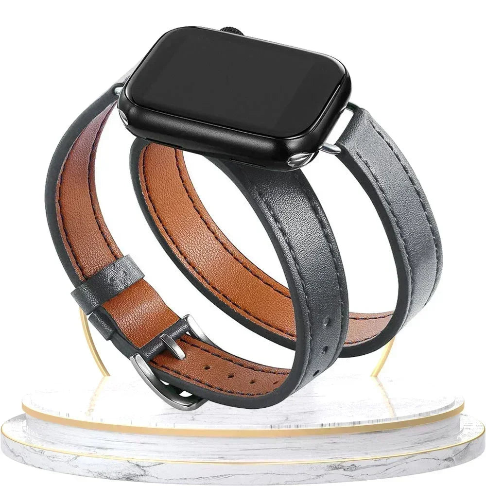 Double Tour Leather Strap For Smartwatch – 38–49mm | Wellstraps™
