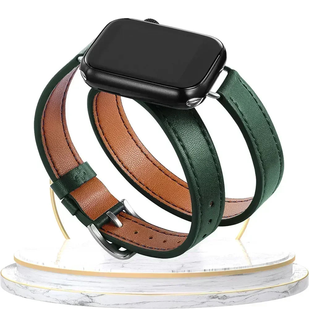 Double Tour Leather Strap For Smartwatch – 38–49mm | Wellstraps™