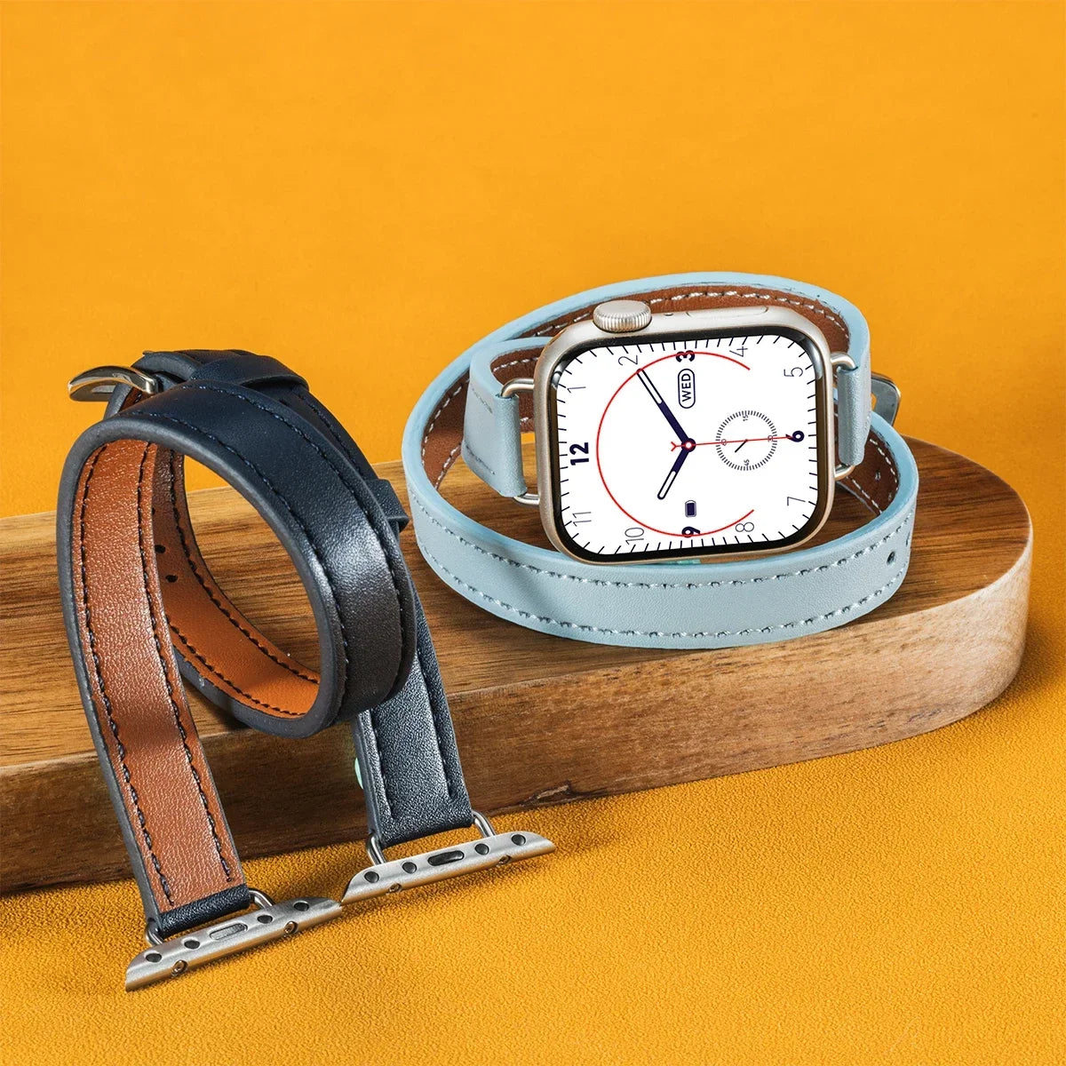 Double Tour Leather Strap For Smartwatch – 38–49mm | Wellstraps™