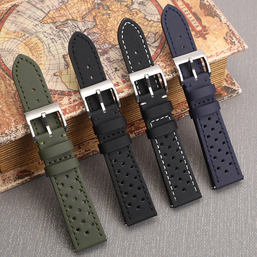 Leather & Sailcloth Strap – Perforated Quick Release 18/20/22mm | Wellstraps™  Wellstraps™