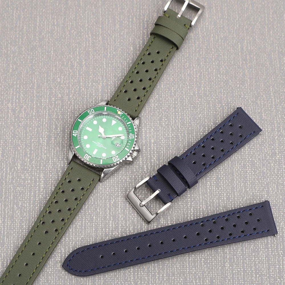 Leather & Sailcloth Strap – Perforated Quick Release 18/20/22mm | Wellstraps™  Wellstraps™