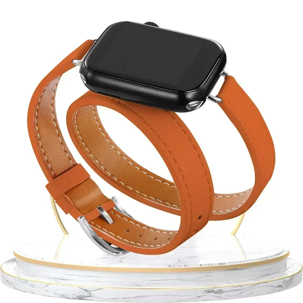 Double Tour Leather Strap For Smartwatch – 38–49mm | Wellstraps™