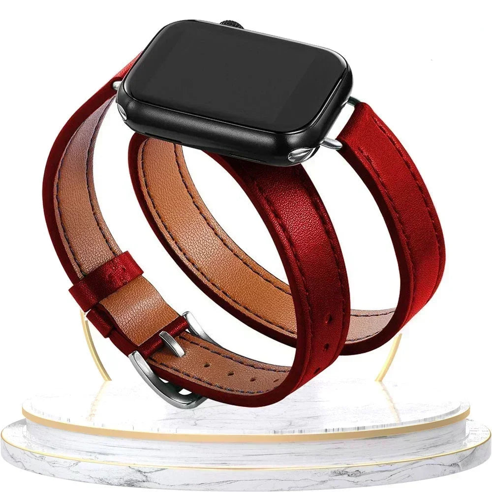 Double Tour Leather Strap For Smartwatch – 38–49mm | Wellstraps™