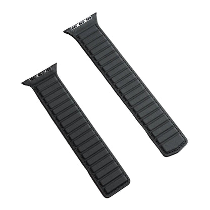 Two black watch straps on a gray concrete surface