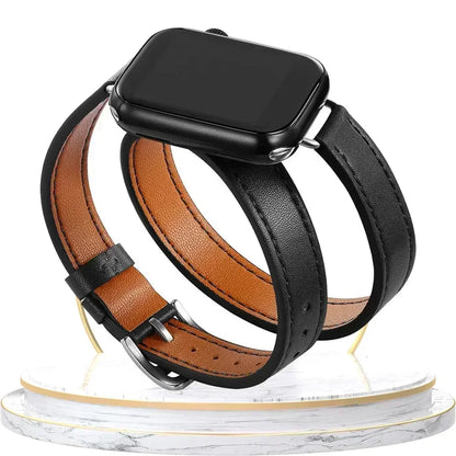 Double Tour Leather Strap For Smartwatch – 38–49mm | Wellstraps™