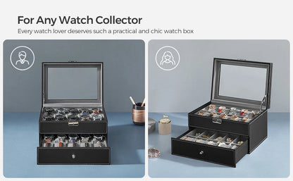 Watch Storage Box – 12 Slots – Black Leather | Wellstraps™ Wellstraps Boxes