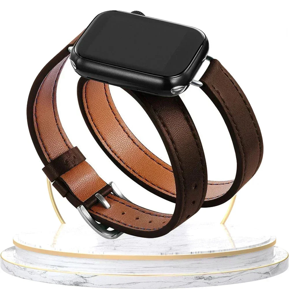 Double Tour Leather Strap For Smartwatch – 38–49mm | Wellstraps™