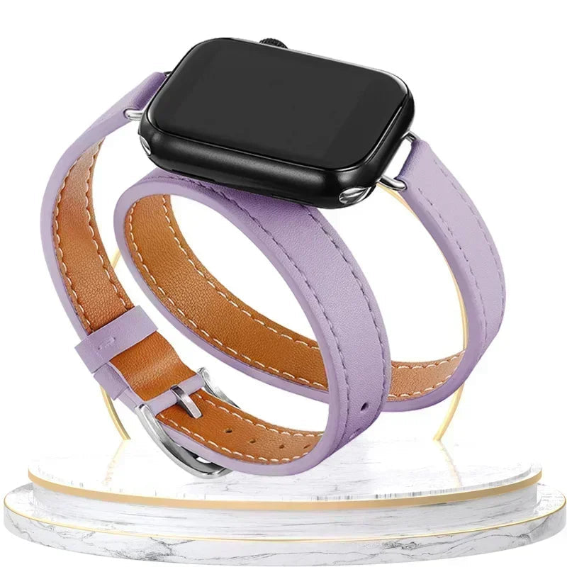 Double Tour Leather Strap For Smartwatch – 38–49mm | Wellstraps™