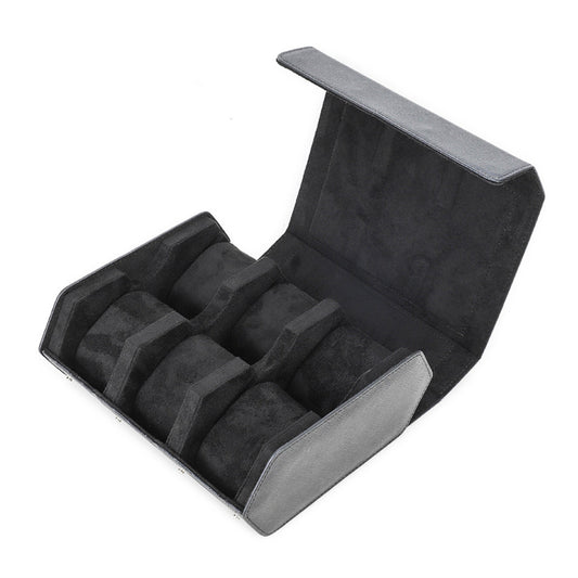 Travel Watch Roll in Black Leather – 6 Slots Wellstraps Boxes