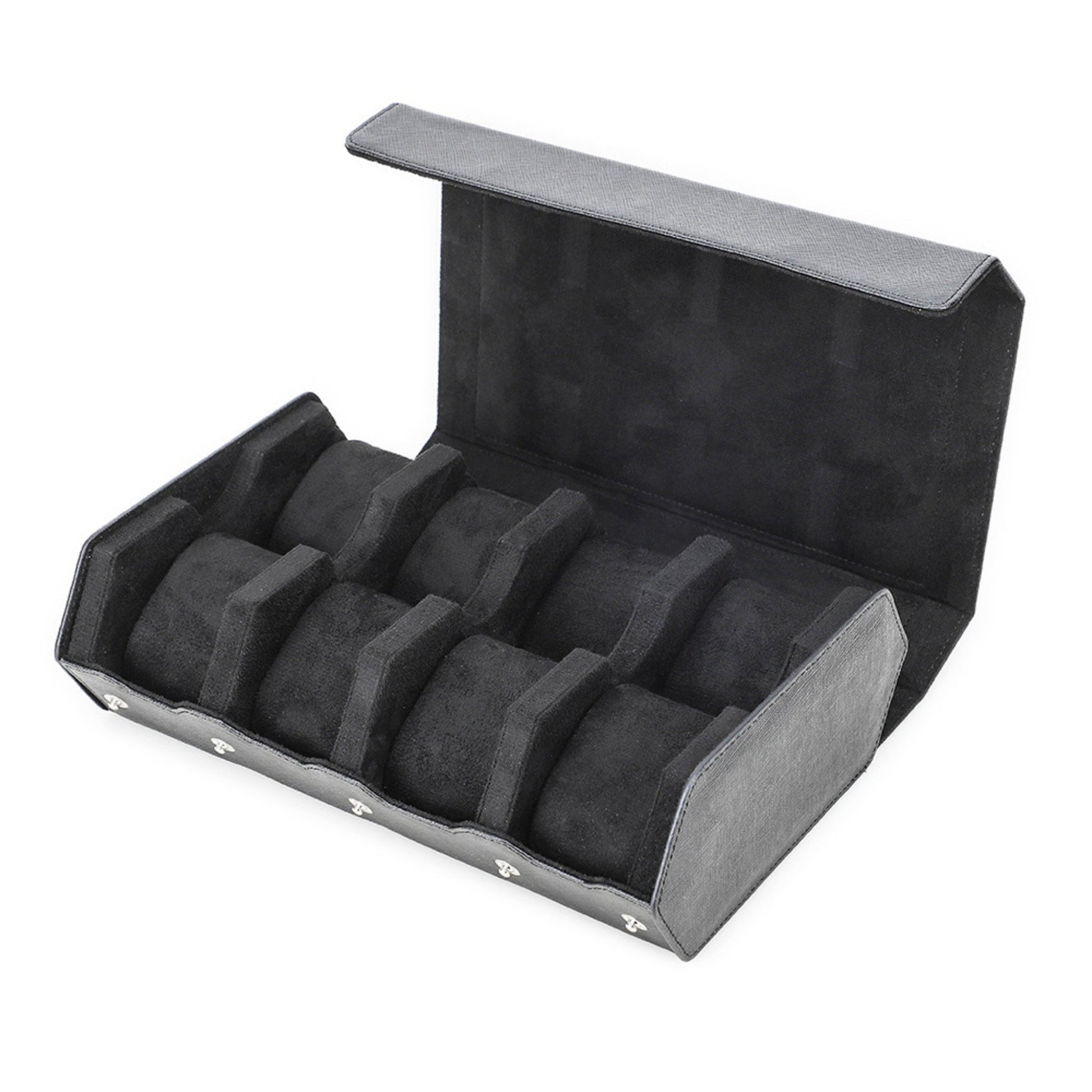 Travel Watch Roll in Black Leather – 8 Slots Wellstraps Boxes