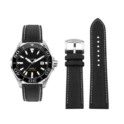 Black watch with a strap on a white background