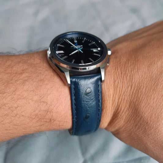 Ostrich Leather Strap - Blue - Ostrich Pattern Wellstraps
